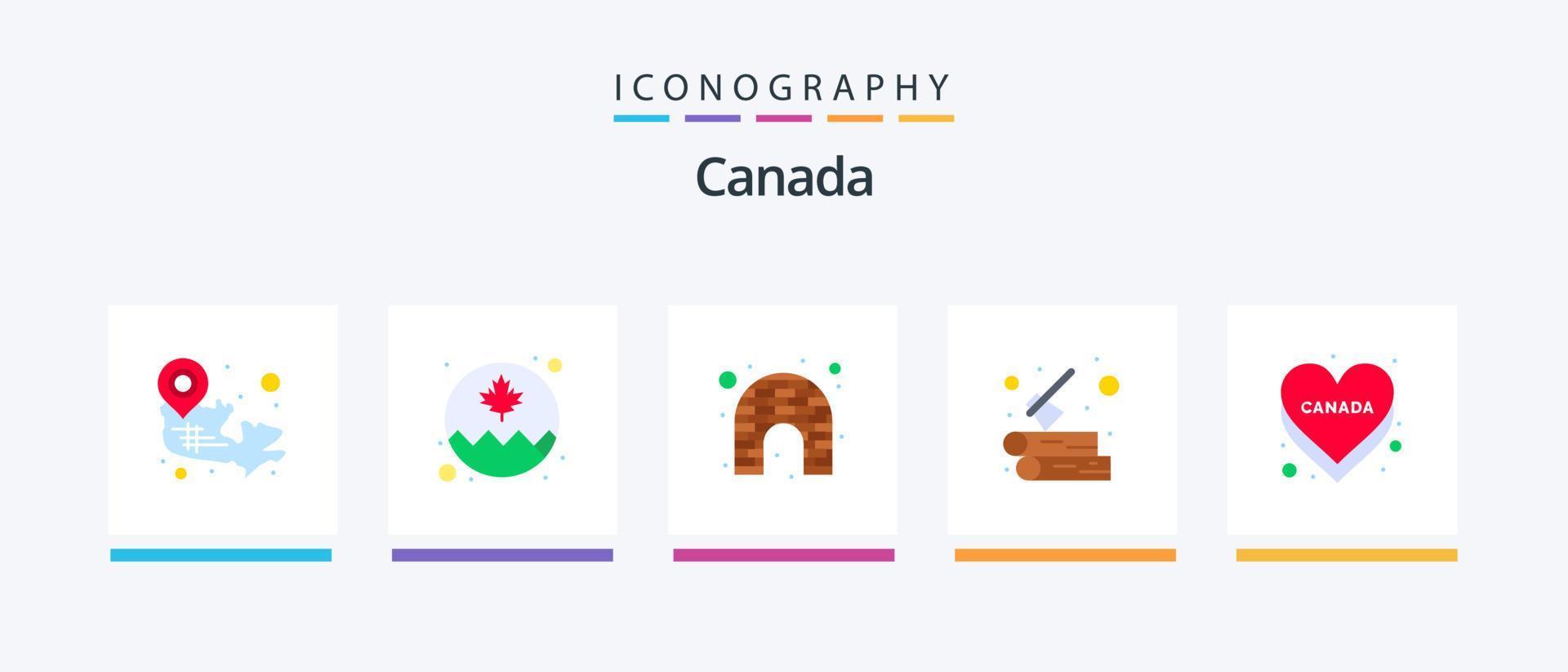Canada piatto 5 icona imballare Compreso nazione. all'aperto. Canada. Di legno. tronco d'albero. creativo icone design vettore