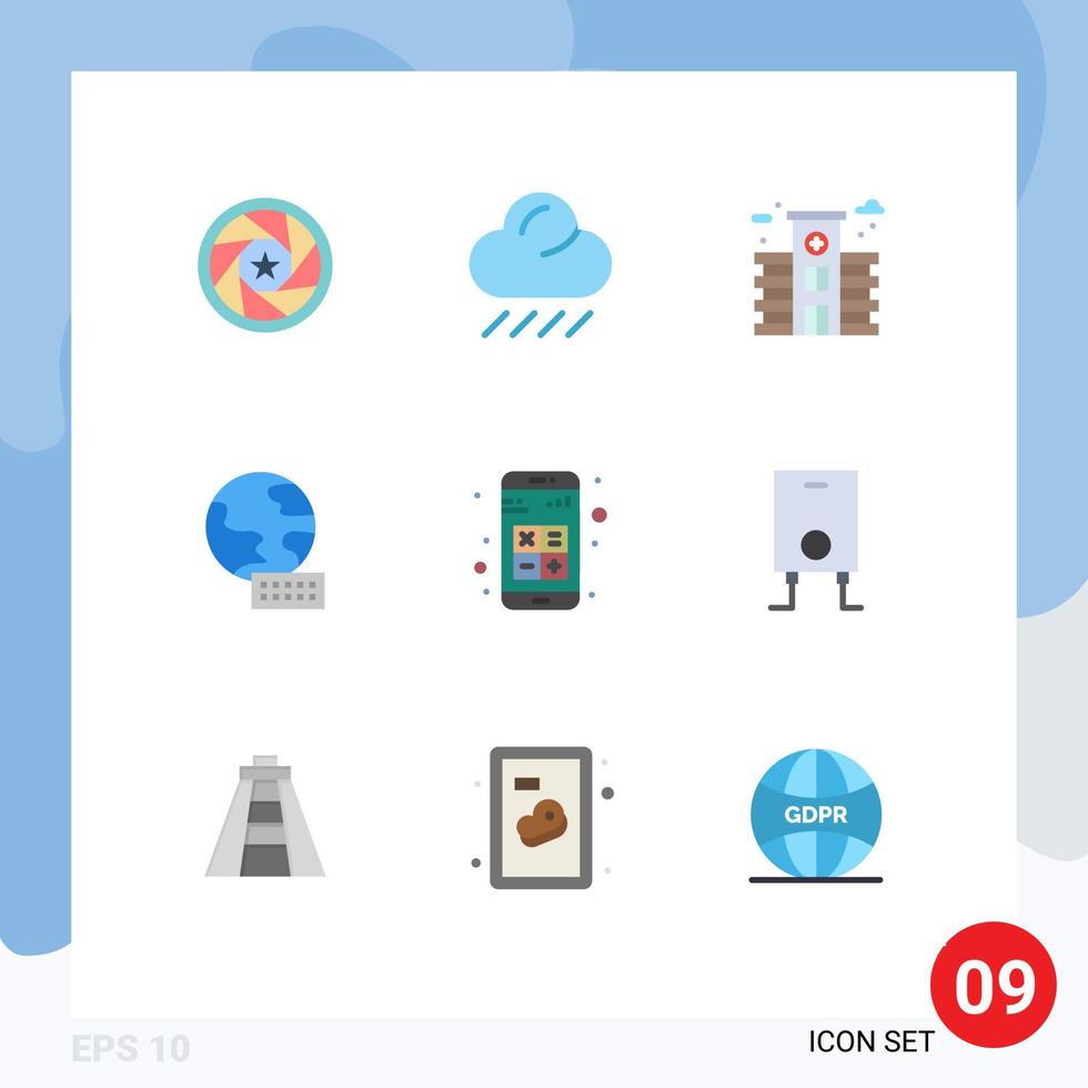 impostato di 9 moderno ui icone simboli segni per calcolatrice App città Inserisci globo modificabile vettore design elementi