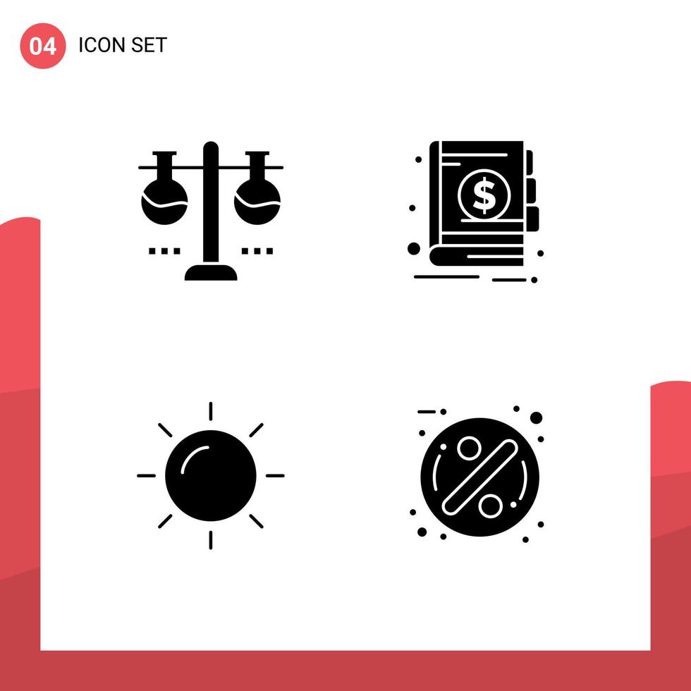 gruppo di 4 moderno solido glifi impostato per chimico laboratorio giorno test borraccia economia soleggiato modificabile vettore design elementi