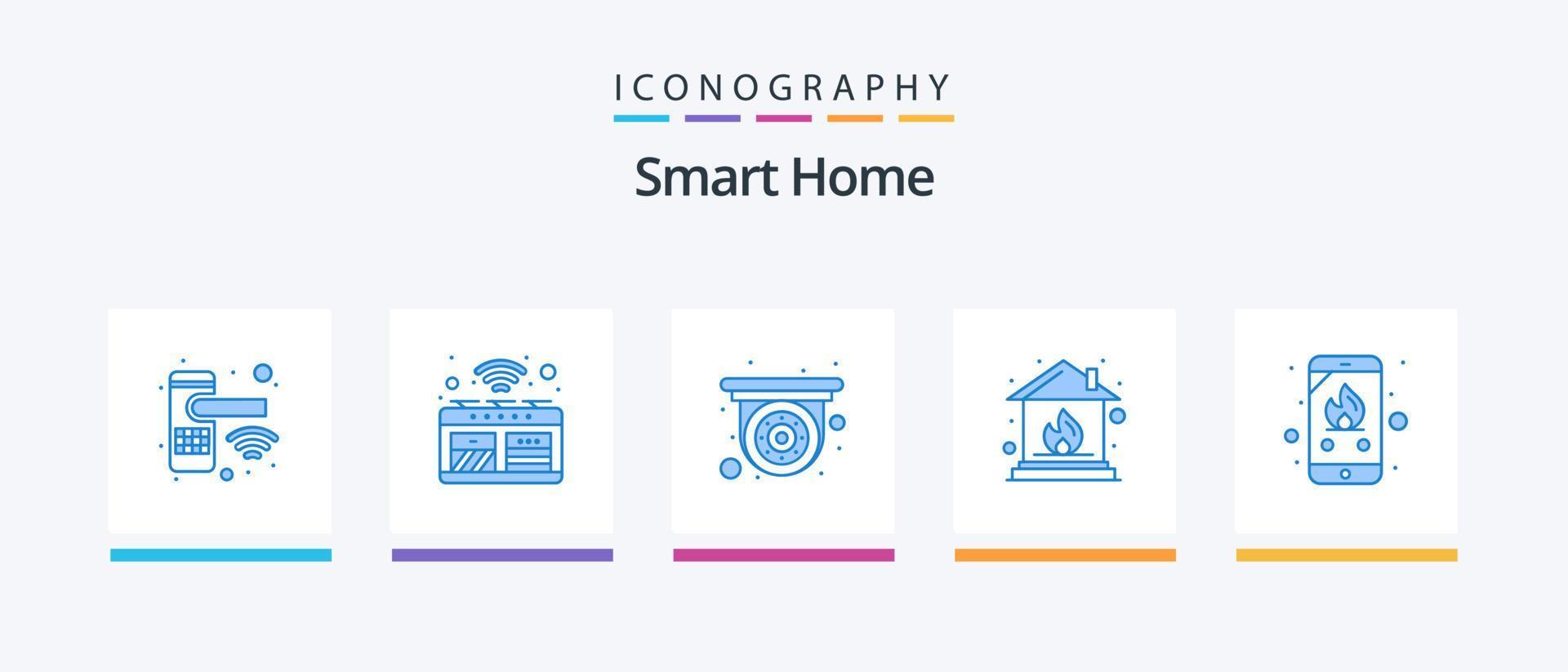 inteligente casa blu 5 icona imballare Compreso emergenza. assicurazione. inteligente forno. casa. sicurezza. creativo icone design vettore