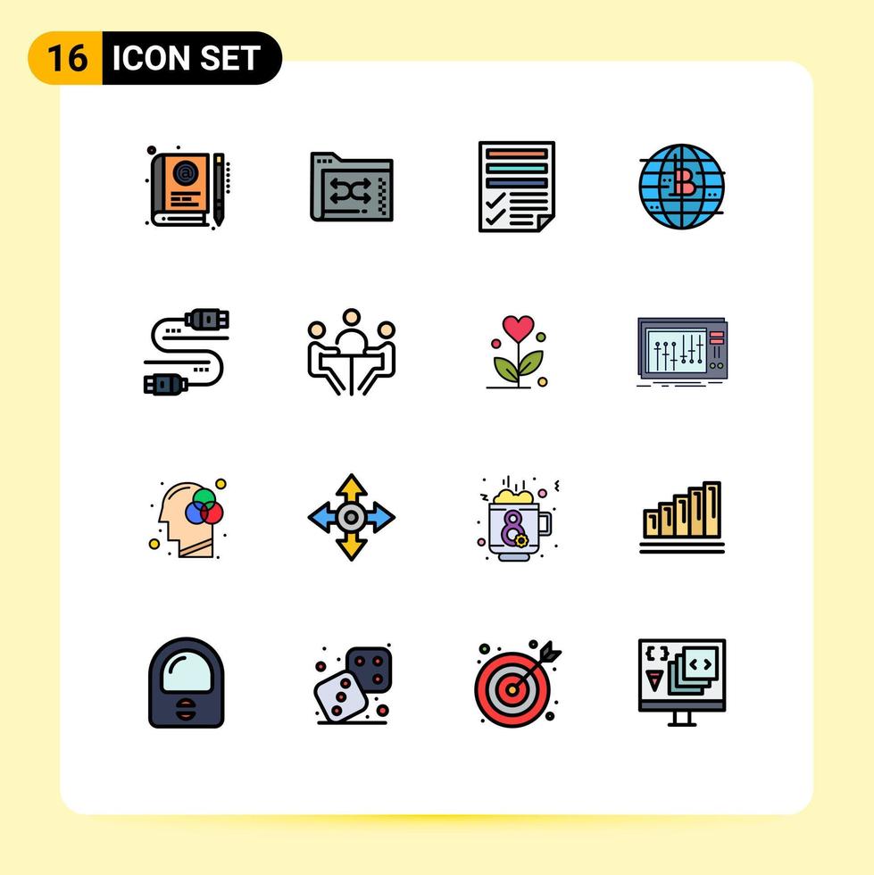 mobile interfaccia piatto colore pieno linea impostato di 16 pittogrammi di blockchain rapporto File carta file modificabile creativo vettore design elementi