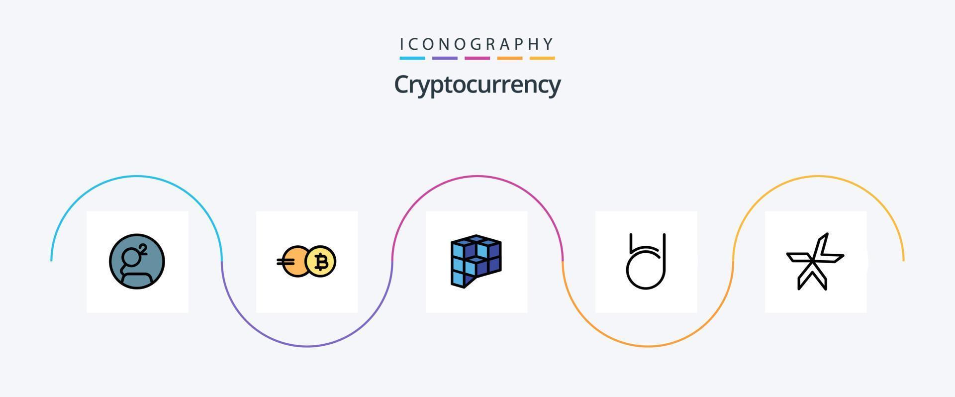 criptovaluta linea pieno piatto 5 icona imballare Compreso moneta. crypto moneta. pari gioca. cripto. po affare vettore