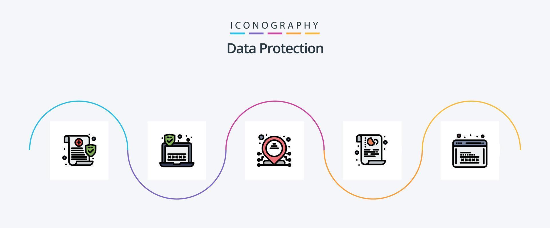 dati protezione linea pieno piatto 5 icona imballare Compreso programmazione. codifica. dedicato. sicurezza. politica vettore