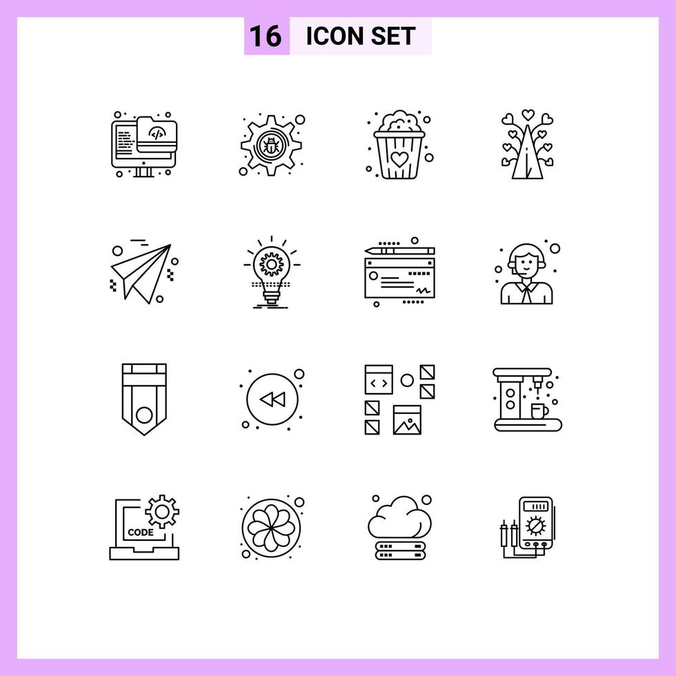mobile interfaccia schema impostato di 16 pittogrammi di carta attività commerciale Popcorn san valentino giorno cuore modificabile vettore design elementi