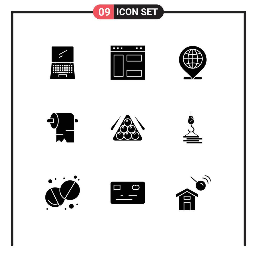 9 creativo icone moderno segni e simboli di snooker fazzoletto di carta sito web carta Posizione modificabile vettore design elementi