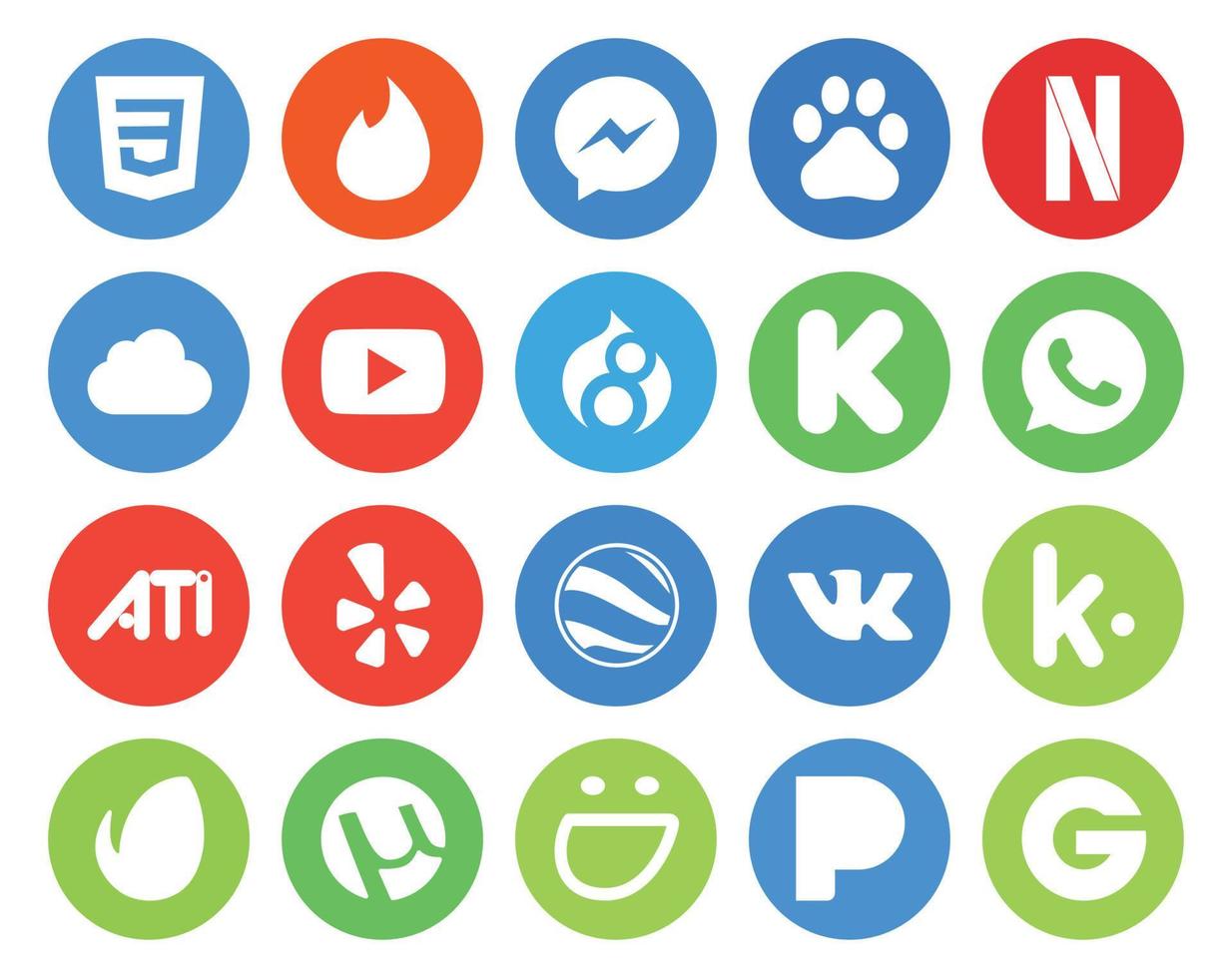 20 sociale media icona imballare Compreso utorrent kik drupal vk guaire vettore