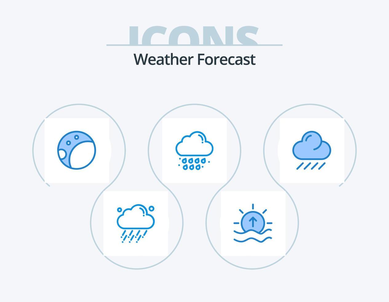 tempo metereologico blu icona imballare 5 icona design. tempo atmosferico. nube. sole. tempo atmosferico. far cadere vettore
