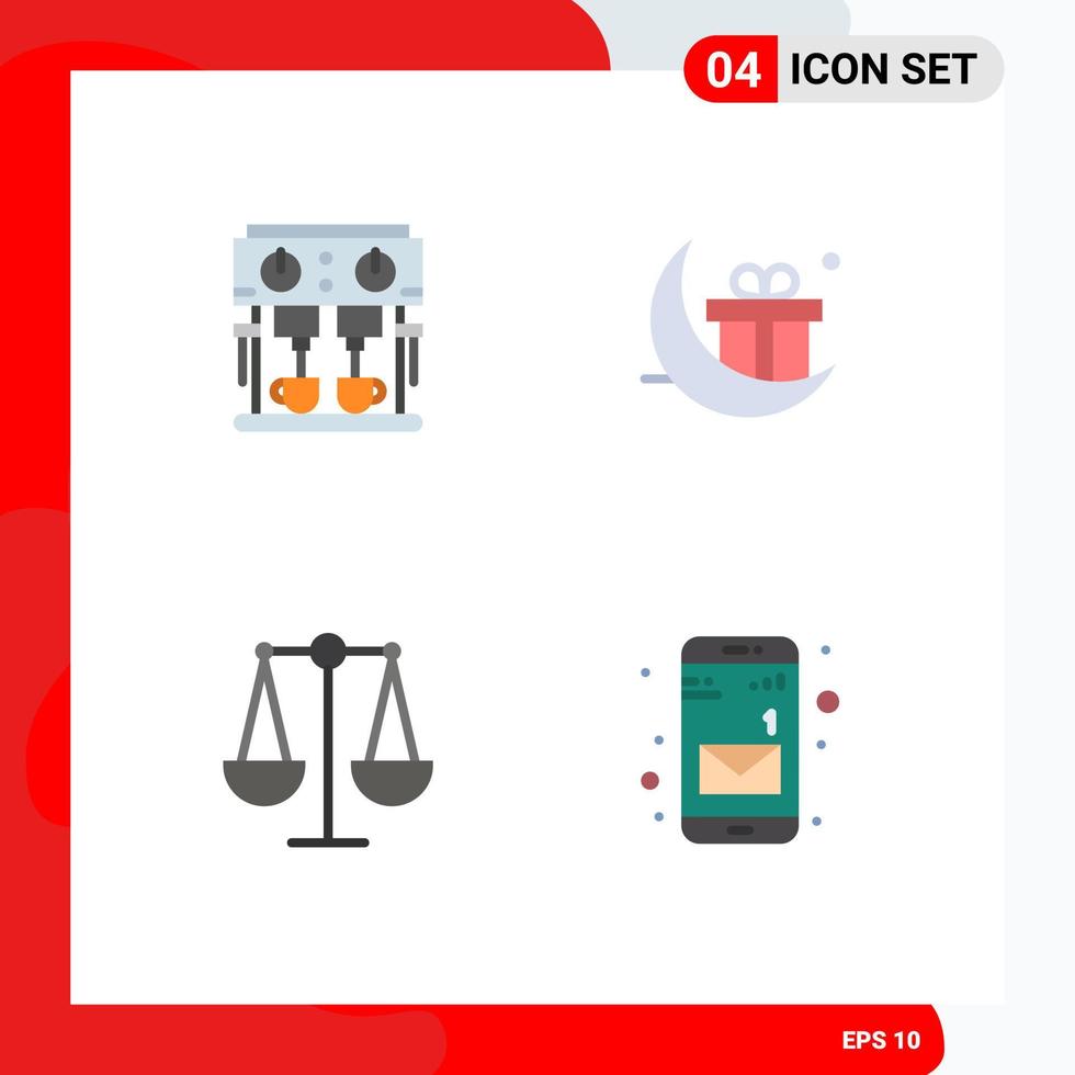 gruppo di 4 piatto icone segni e simboli per caffè giustizia bevanda Festival App modificabile vettore design elementi