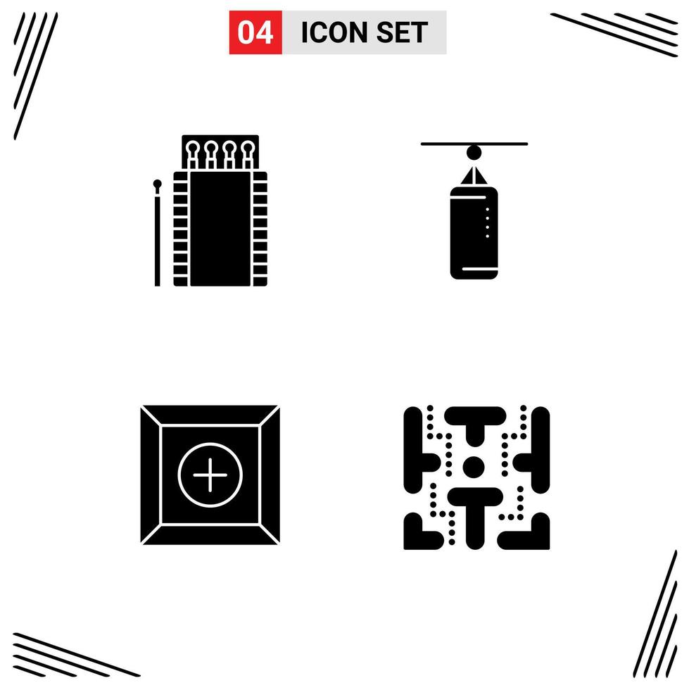 moderno impostato di 4 solido glifi e simboli come come fiammiferi scatola falò boxe Prodotto modificabile vettore design elementi