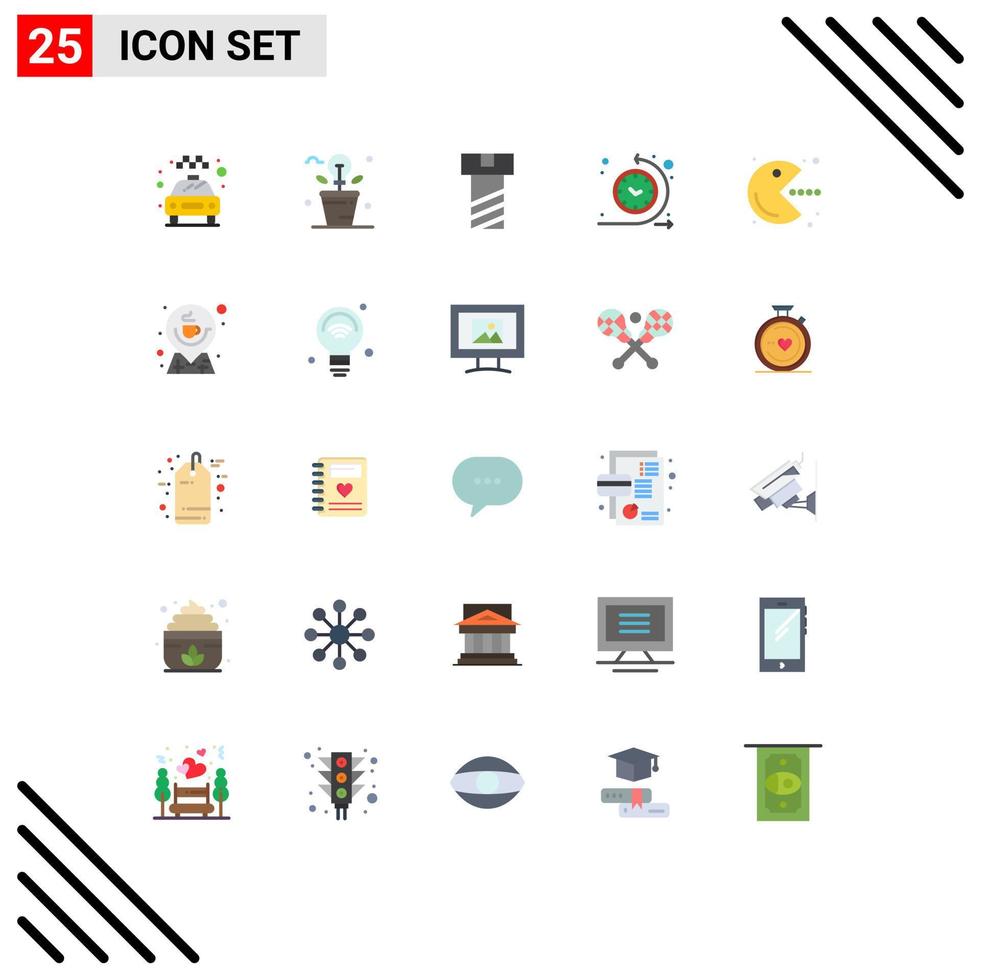universale icona simboli gruppo di 25 moderno piatto colori di gioco pacman pianta tempo processi regolare modificabile vettore design elementi