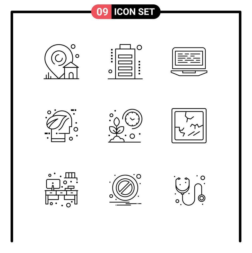 utente interfaccia imballare di 9 di base lineamenti di verde ecologia stato eco schermo modificabile vettore design elementi