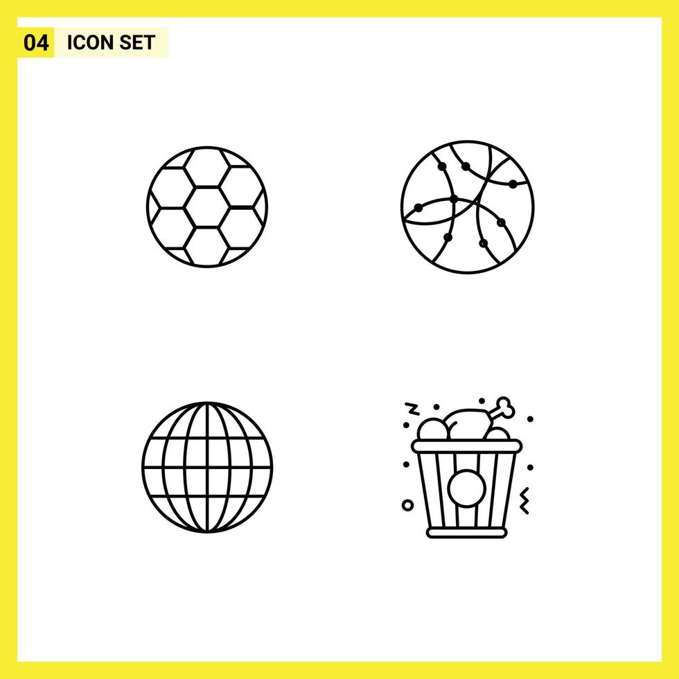universale icona simboli gruppo di 4 moderno riga piena piatto colori di palla Internet sport Rete veloce cibo modificabile vettore design elementi