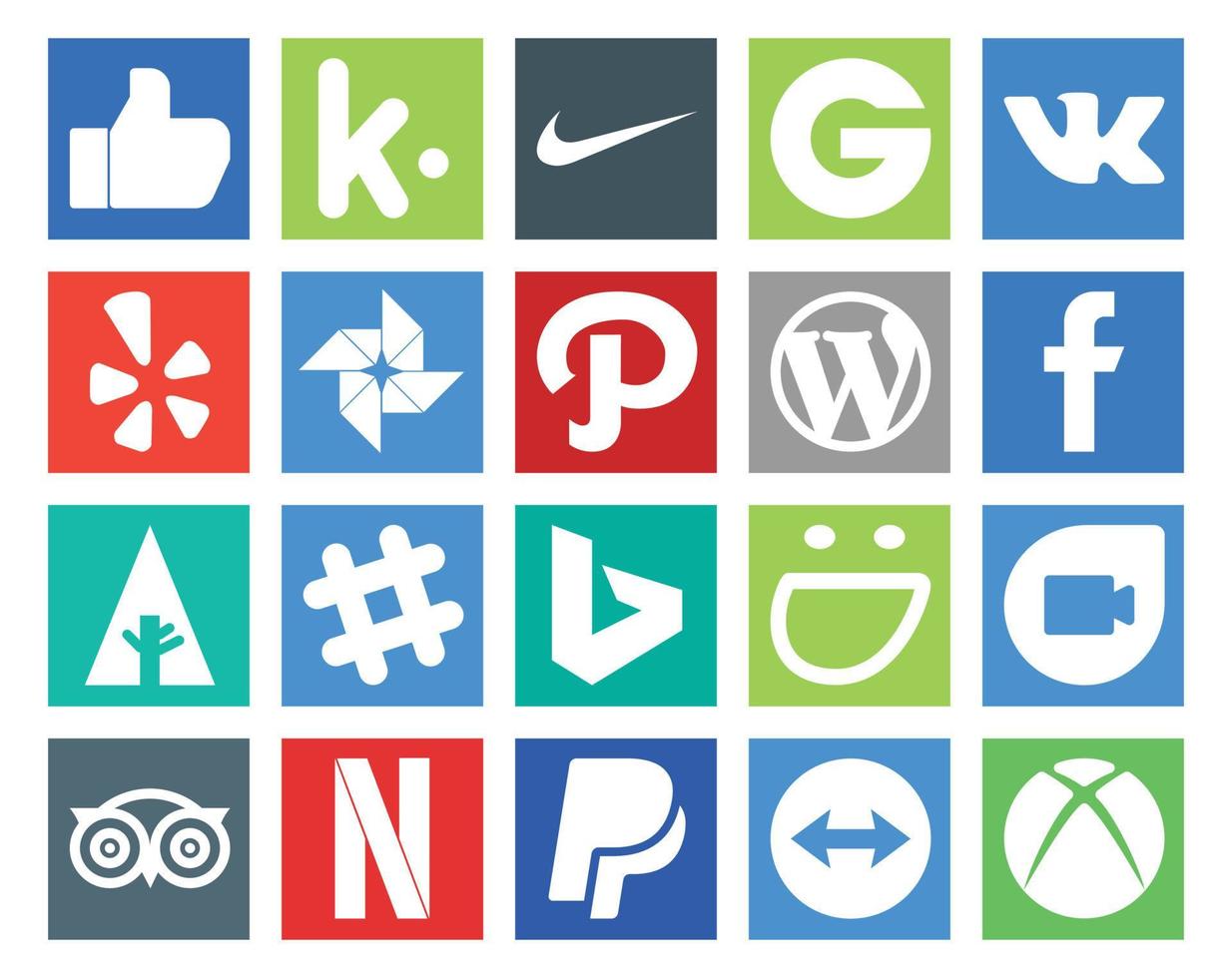 20 sociale media icona imballare Compreso TripAdvisor smugmug wordpress bing allentamento vettore