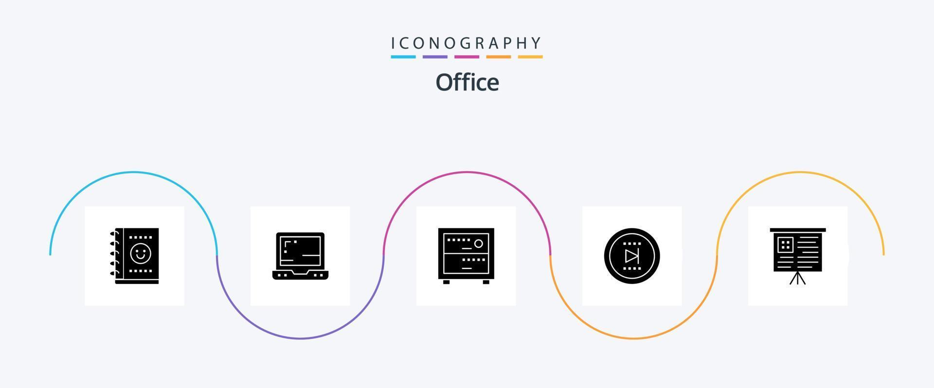 ufficio glifo 5 icona imballare Compreso . grafico. opera. grafico. avanti vettore