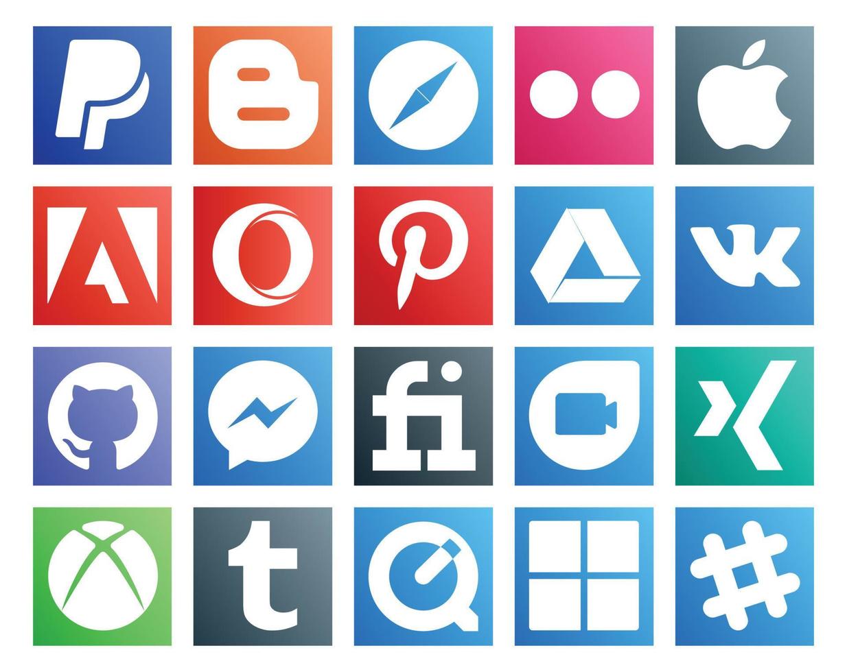 20 sociale media icona imballare Compreso Tumblr xing Pinterest Google duo messaggero vettore