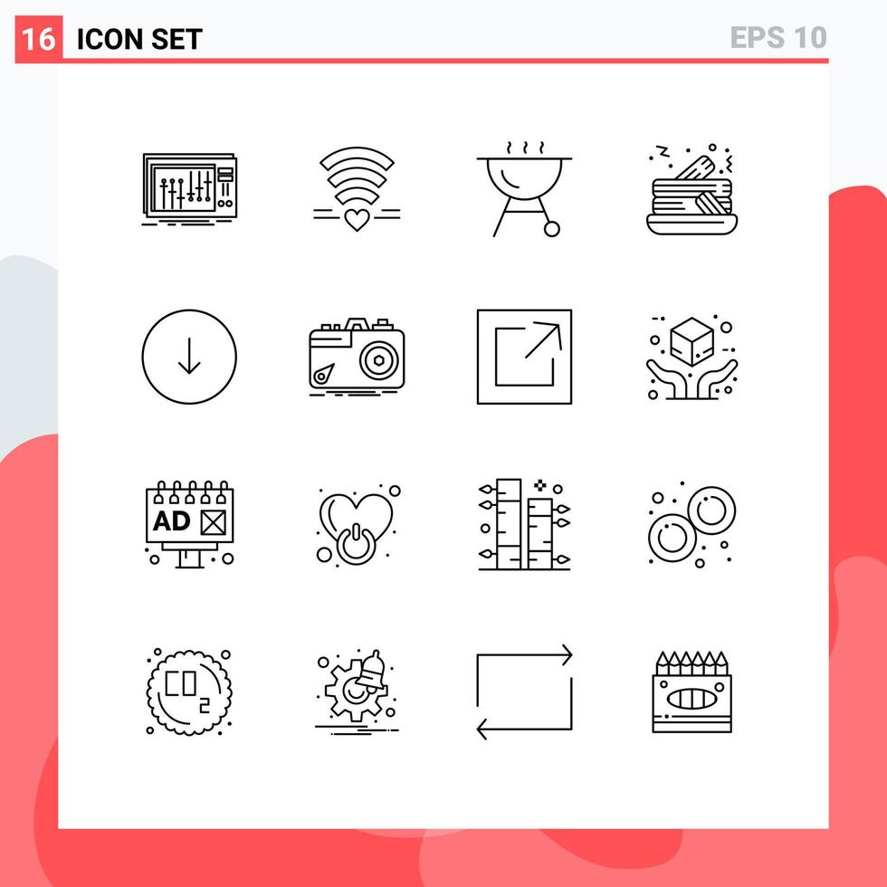 mobile interfaccia schema impostato di 16 pittogrammi di download giù cuore freccia pancake modificabile vettore design elementi