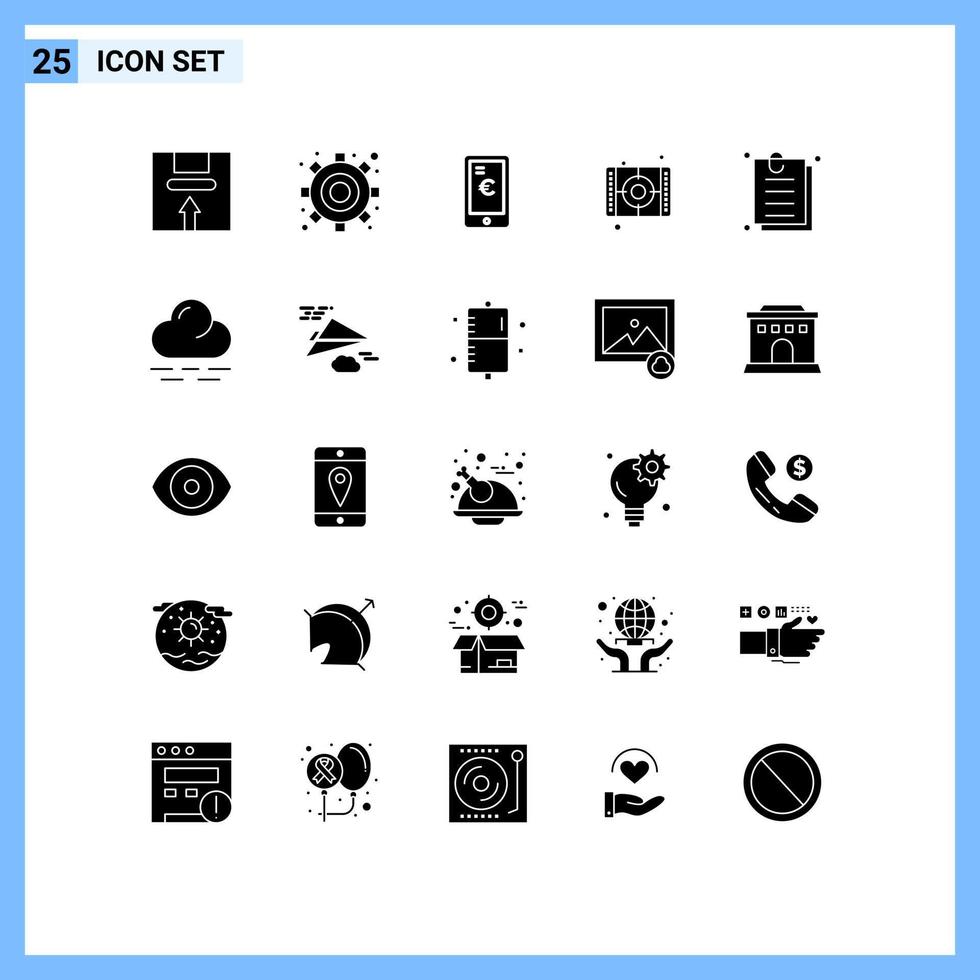 gruppo di 25 moderno solido glifi impostato per interfaccia dipingere mobile arti film modificabile vettore design elementi