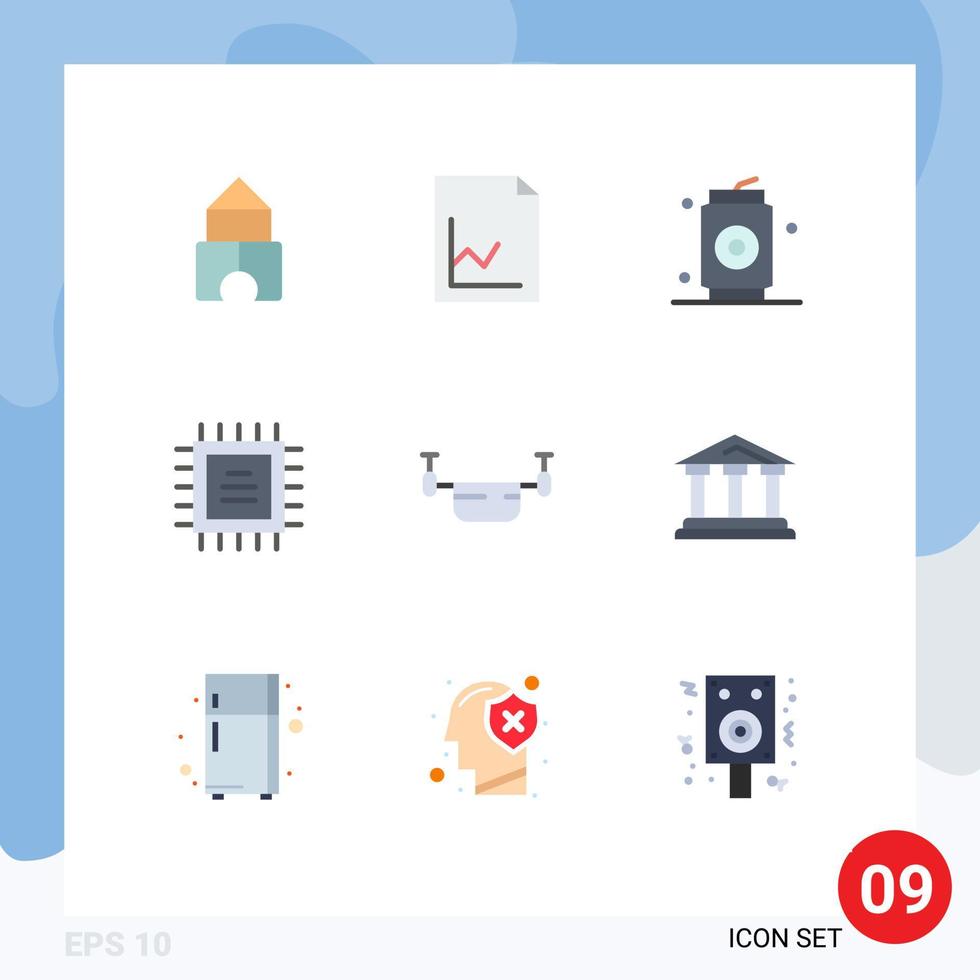 mobile interfaccia piatto colore impostato di 9 pittogrammi di veicoli schema bevande fuco processore modificabile vettore design elementi