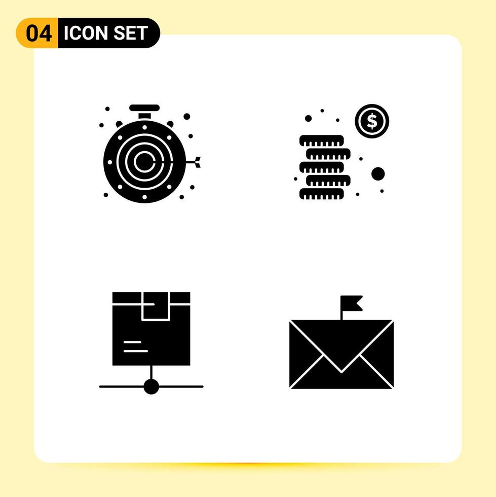 solido glifo imballare di 4 universale simboli di cronometro logistica obbiettivo i soldi Prodotto modificabile vettore design elementi