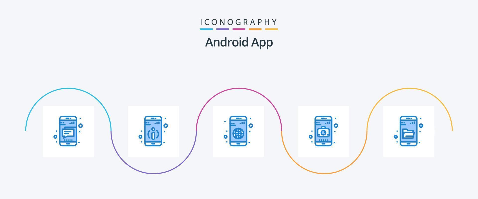 androide App blu 5 icona imballare Compreso ricerca. Esplorare. applicazione. guidare ricerca. telecamera vettore