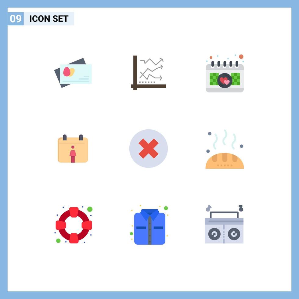 9 piatto colore concetto per siti web mobile e applicazioni rimuovere Elimina dati vicino calendario modificabile vettore design elementi