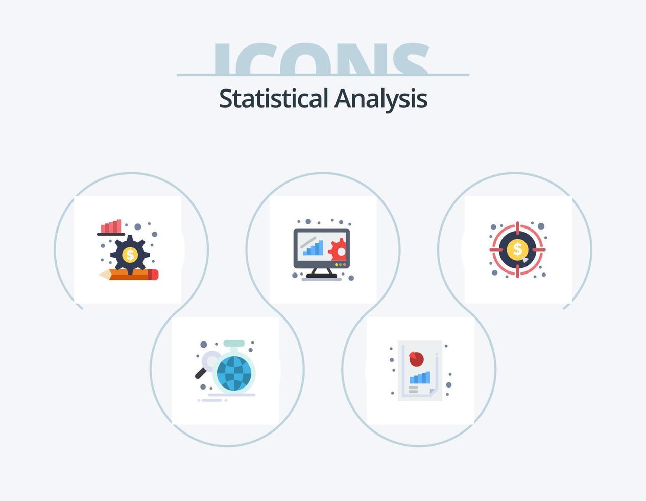 statistico analisi piatto icona imballare 5 icona design. analisi. dati gestione. grafico analisi. dati analitica. Ingranaggio vettore