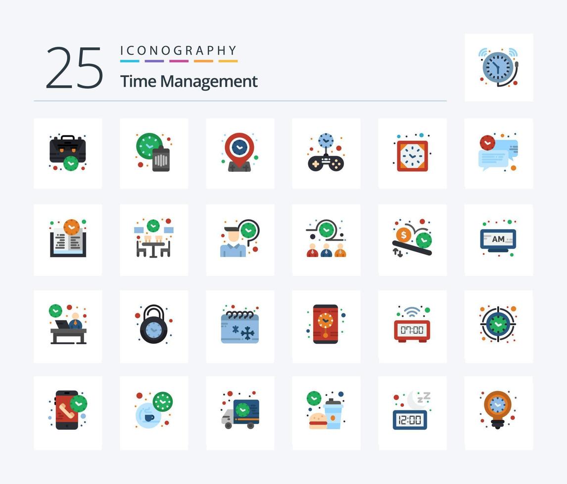 tempo gestione 25 piatto colore icona imballare Compreso orologio. solido. sciupare. gioco. tempo vettore