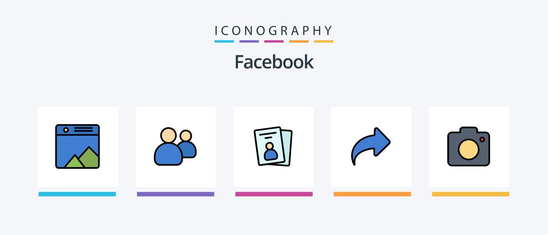 Facebook linea pieno 5 icona imballare Compreso Immagine. scintilla. Borsa. fuoco posto. fuoco. creativo icone design vettore