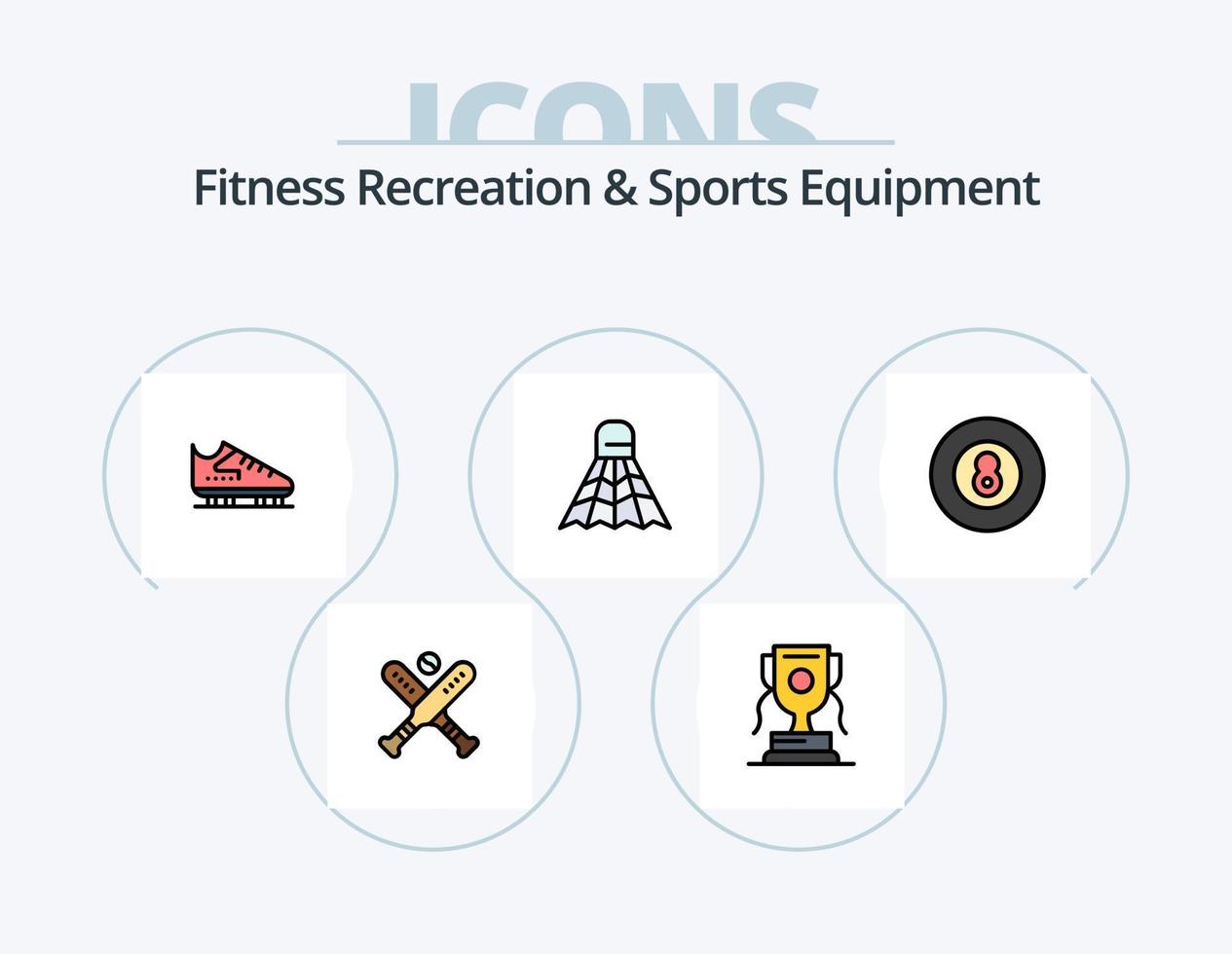 fitness ricreazione e gli sport attrezzatura linea pieno icona imballare 5 icona design. sfera. gioco. sport. t shrit. sport vettore
