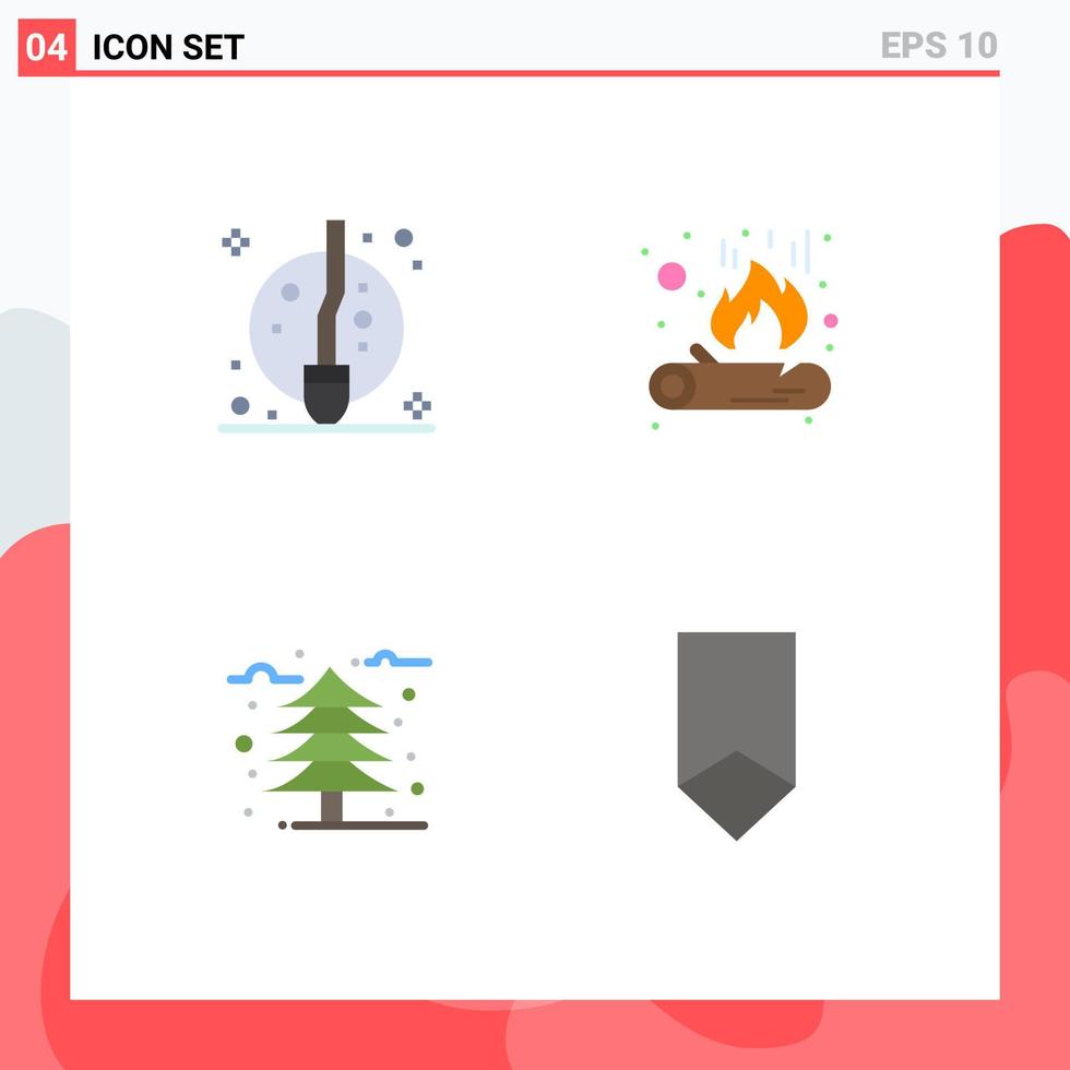 4 piatto icona concetto per siti web mobile e applicazioni scopa foglia strega fiamma realizzazione modificabile vettore design elementi