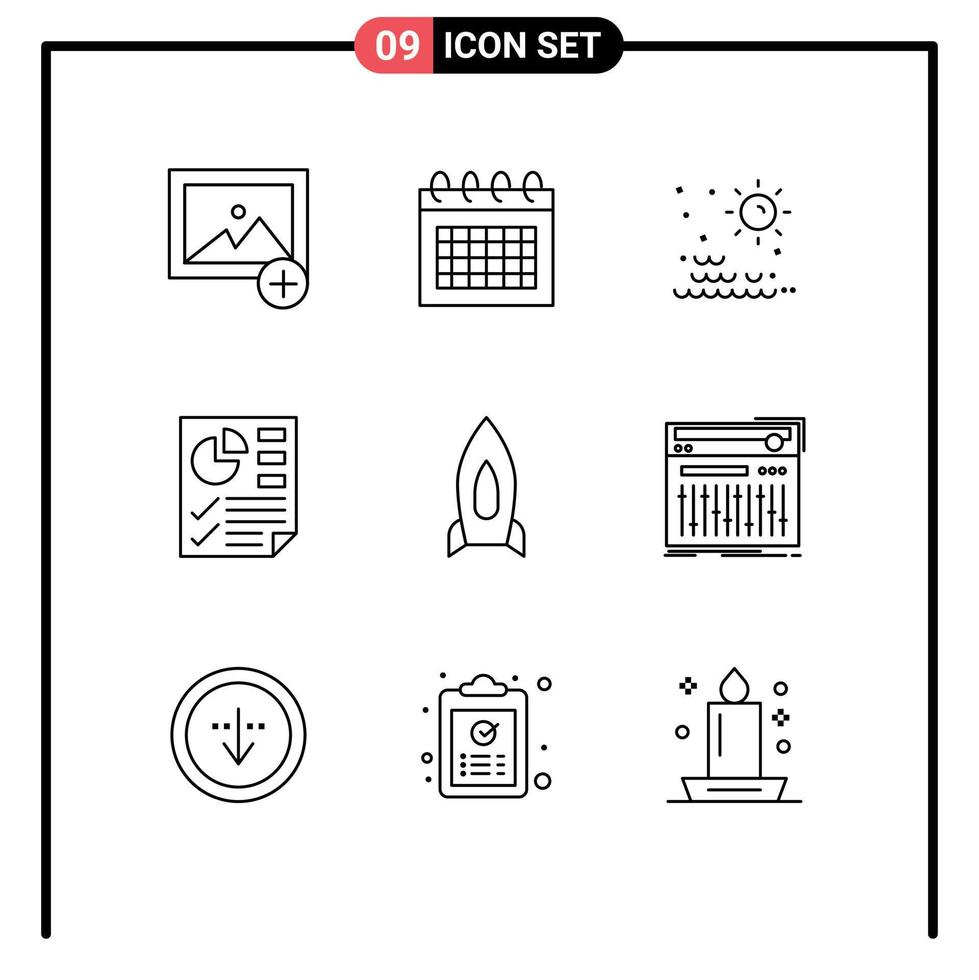 9 creativo icone moderno segni e simboli di accelerare razzo sole rapporto documento modificabile vettore design elementi