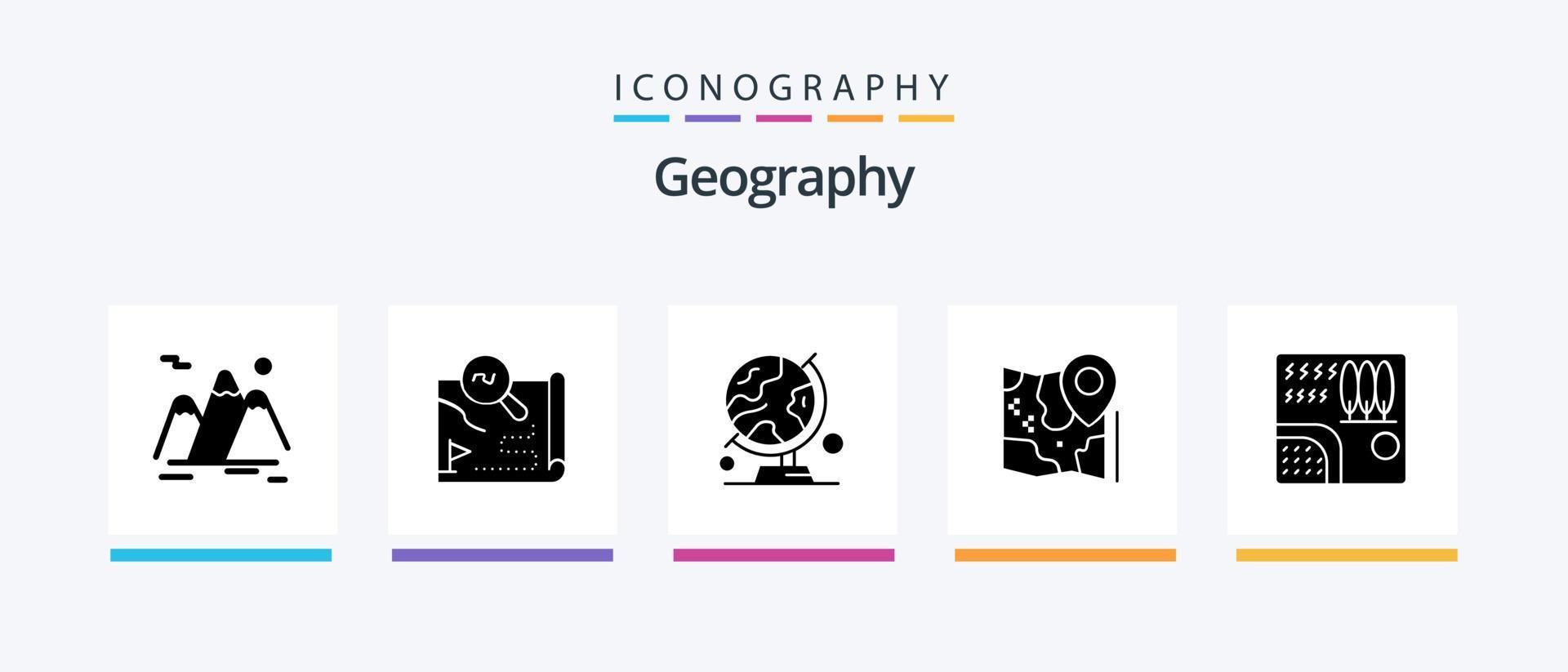 geo grafia glifo 5 icona imballare Compreso Posizione. carta geografica. carta geografica. tavolo globo. carta geografica. creativo icone design vettore