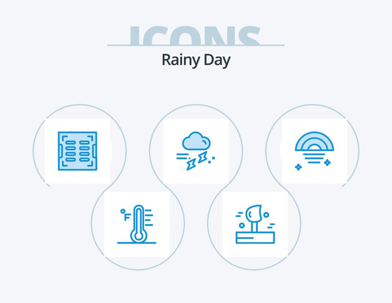 piovoso blu icona imballare 5 icona design. tuono. pioggia. inverno. pioggia. drenaggio vettore