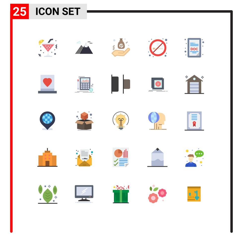 25 utente interfaccia piatto colore imballare di moderno segni e simboli di doc fumo Borsa cartello mano modificabile vettore design elementi