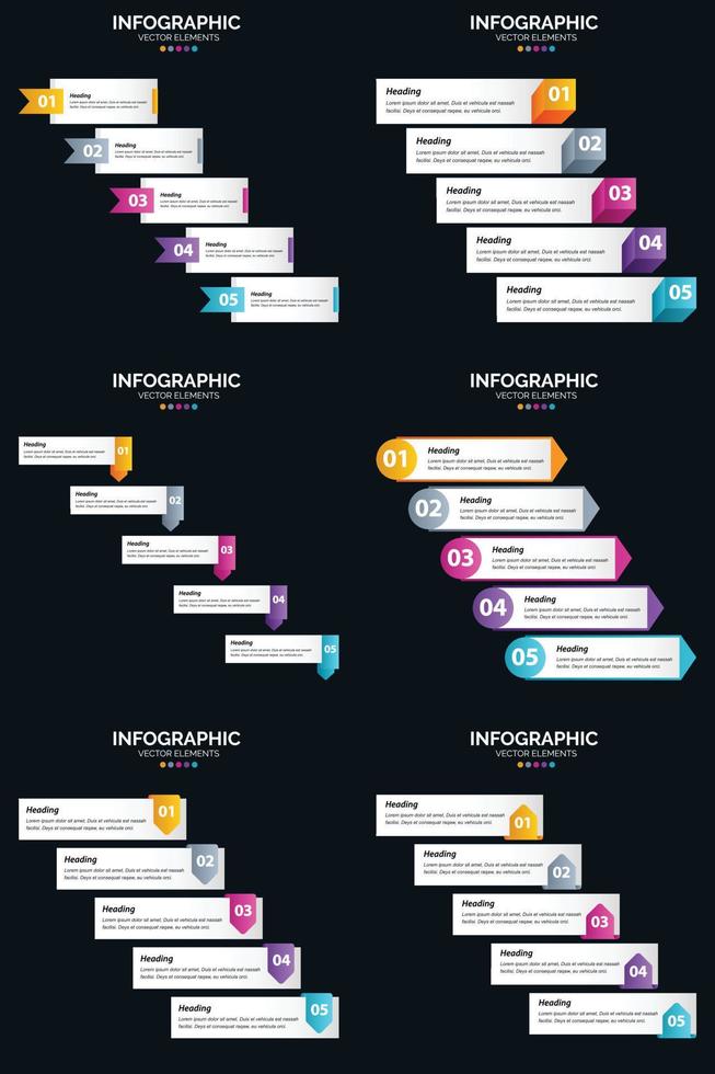 vettore 6 infografica imballare presentazione diapositiva modello 5 passaggi ciclo diagrammi e linea del tempo