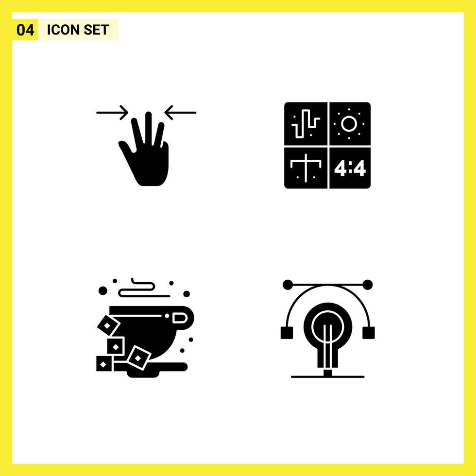 4 tematico vettore solido glifi e modificabile simboli di gesti rompere tre dita sviluppo tazza modificabile vettore design elementi