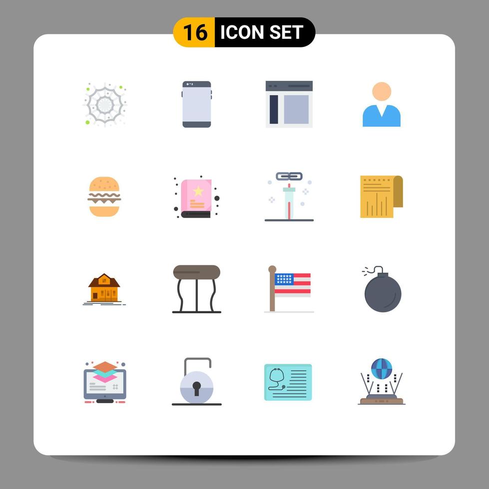 mobile interfaccia piatto colore impostato di 16 pittogrammi di hamburger uomo Samsung amministratore sidebar modificabile imballare di creativo vettore design elementi
