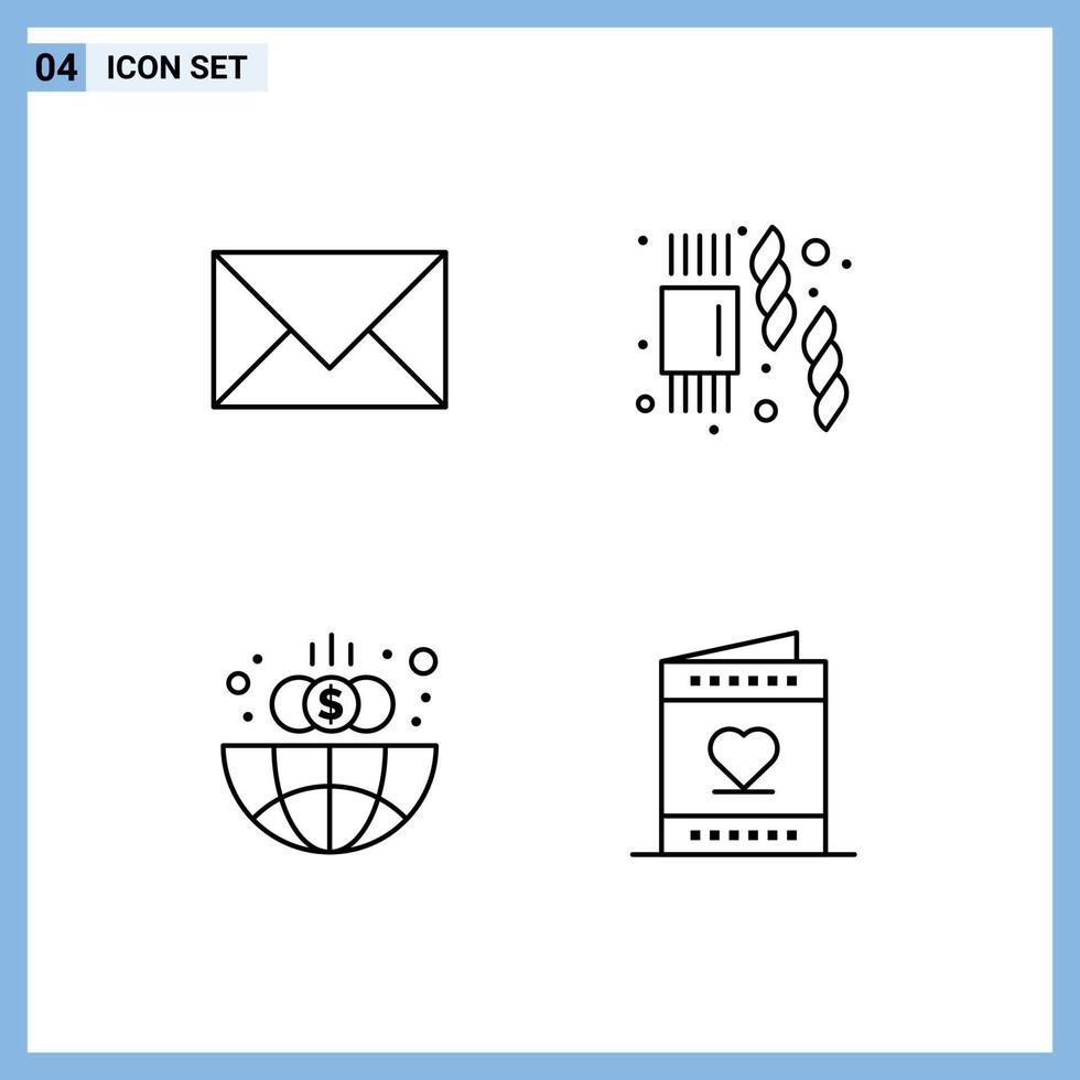 azione vettore icona imballare di 4 linea segni e simboli per comunicazione finanza e-mail dolce globo modificabile vettore design elementi
