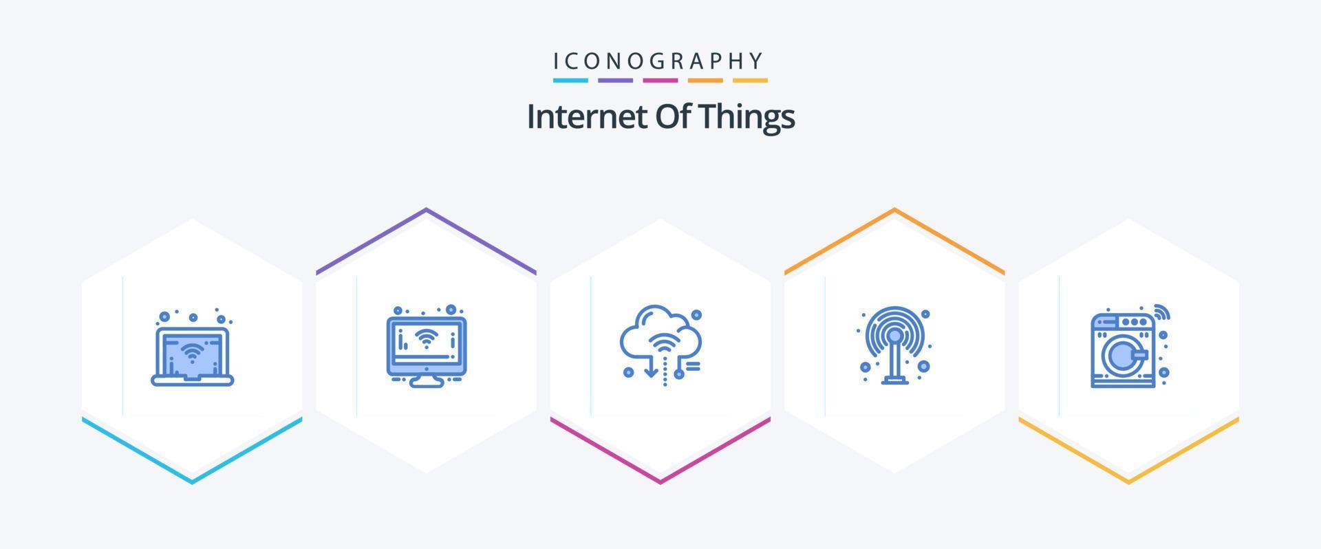 Internet di cose 25 blu icona imballare Compreso . inteligente. nube. macchina. Wi-Fi vettore