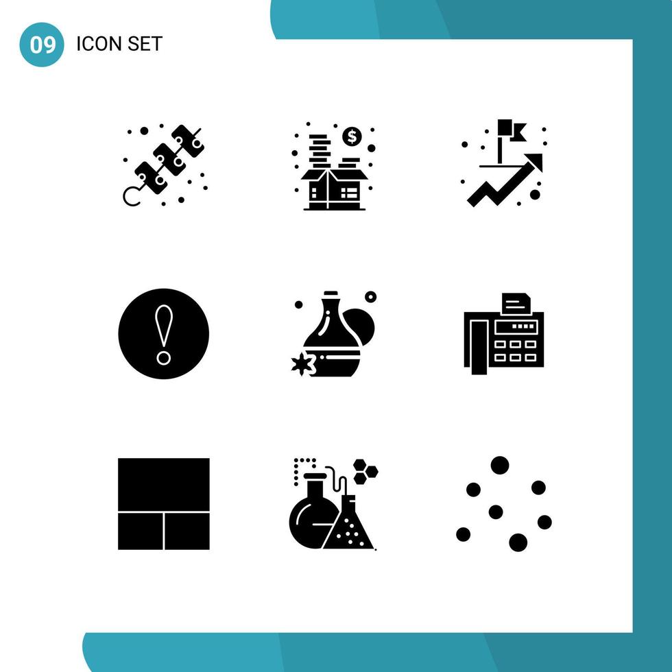 mobile interfaccia solido glifo impostato di 9 pittogrammi di terme floreale essenza i soldi avvertimento mettere in guardia modificabile vettore design elementi