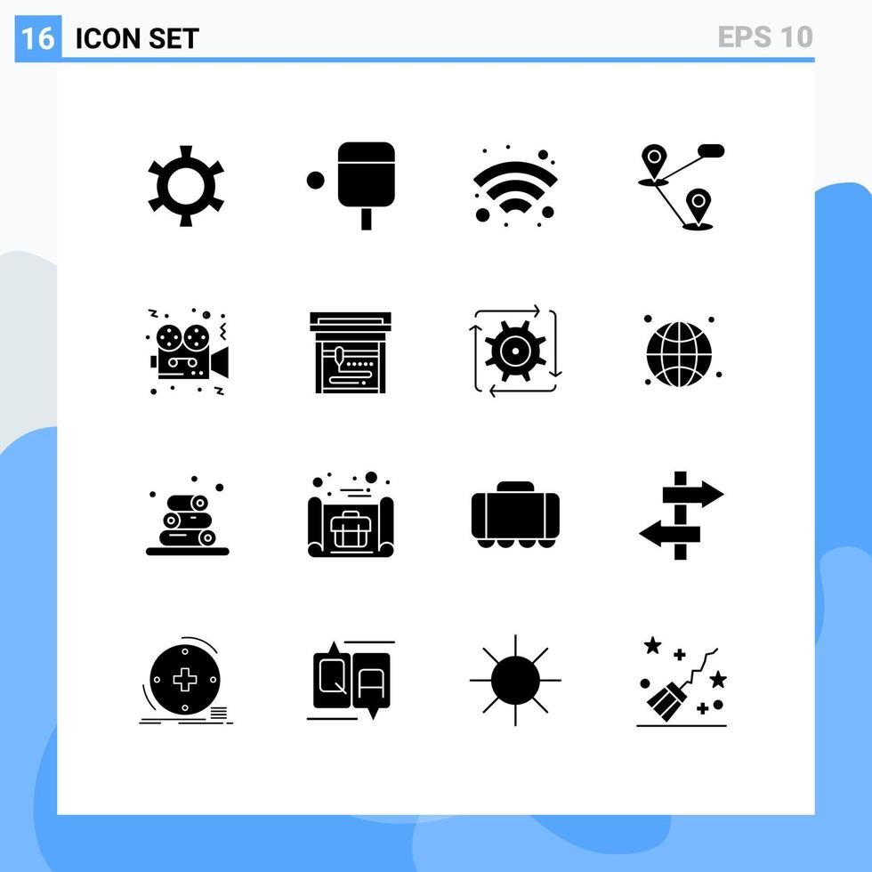 modificabile vettore linea imballare di 16 semplice solido glifi di stampa cinema GPS film telecamera modificabile vettore design elementi