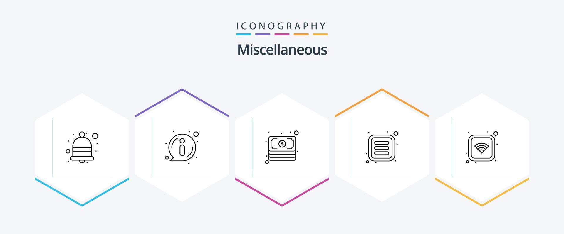 miscellaneo 25 linea icona imballare Compreso segnale. Contanti. menù. applicazioni vettore