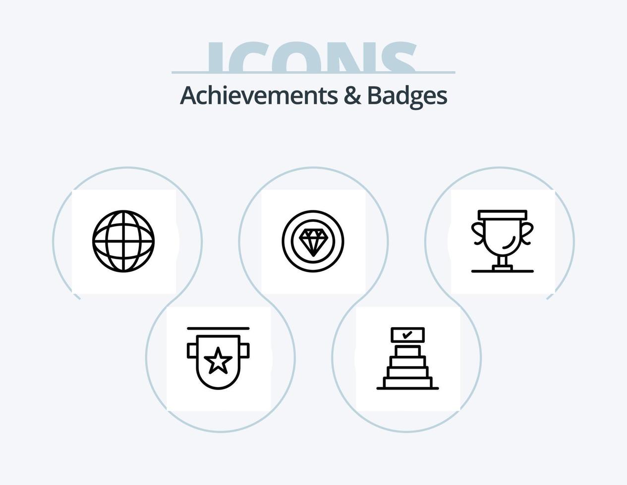 realizzazioni e badge linea icona imballare 5 icona design. dai un'occhiata marchio. ghirlanda. risultato. terra. realizzazione vettore