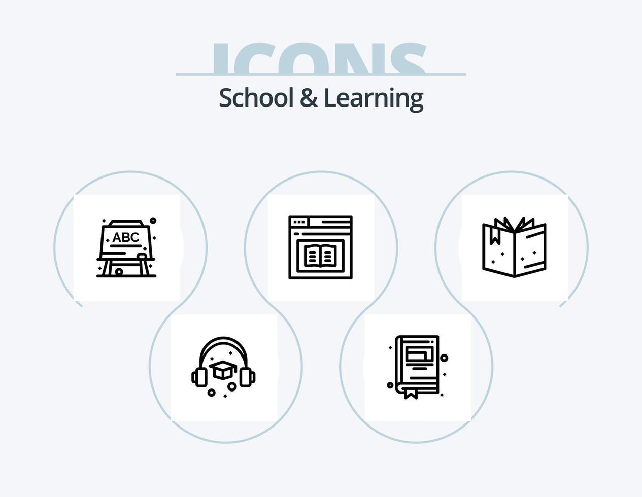 scuola e apprendimento linea icona imballare 5 icona design. Telefono. mobile. orologio. globo. libro vettore