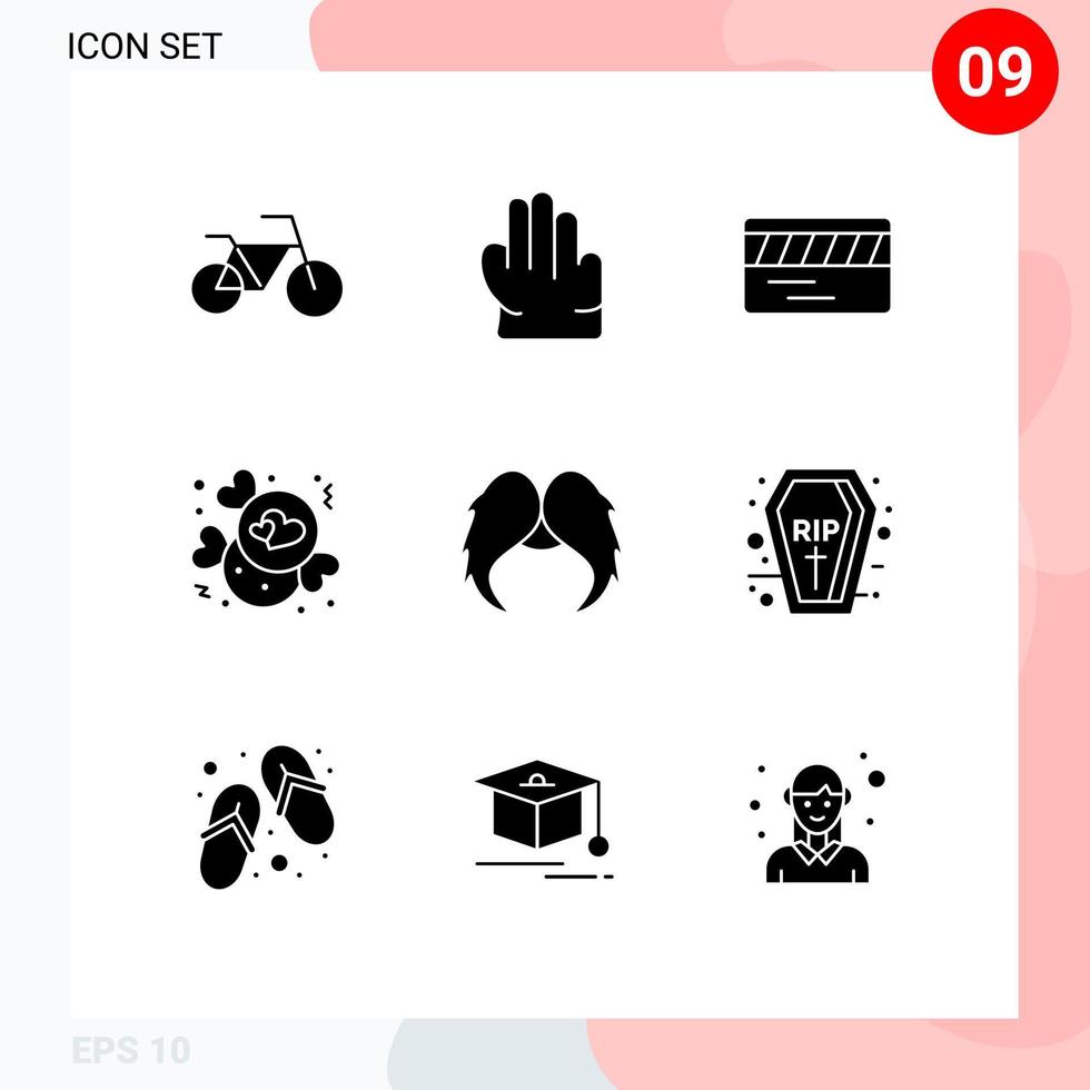 mobile interfaccia solido glifo impostato di 9 pittogrammi di Halloween uomini cioccolato maschio fricchettone modificabile vettore design elementi