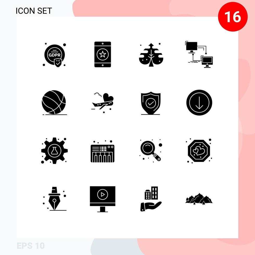 mobile interfaccia solido glifo impostato di 16 pittogrammi di computer connessione Telefono lan processi modificabile vettore design elementi