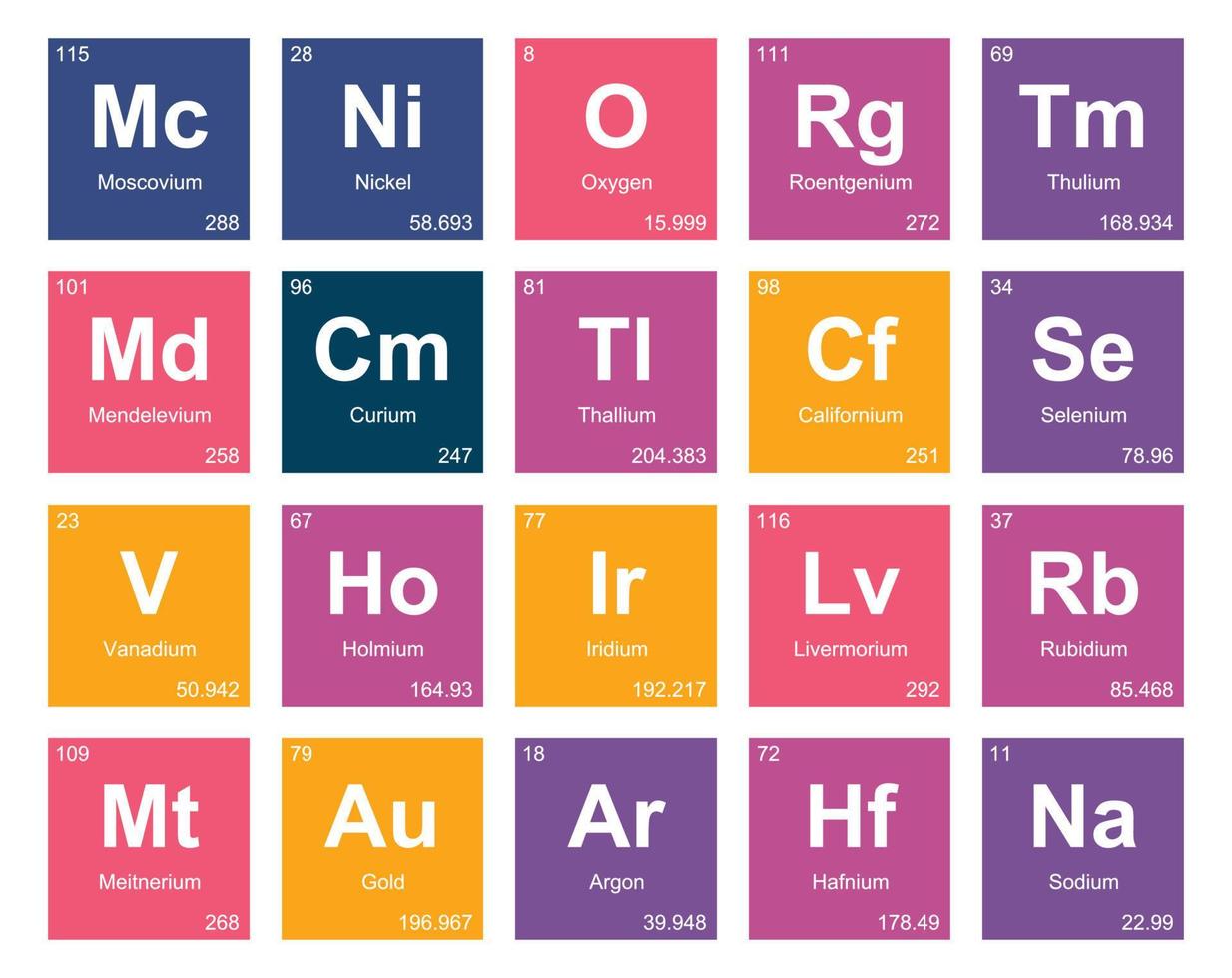 20 preiodico tavolo di il elementi icona imballare design vettore