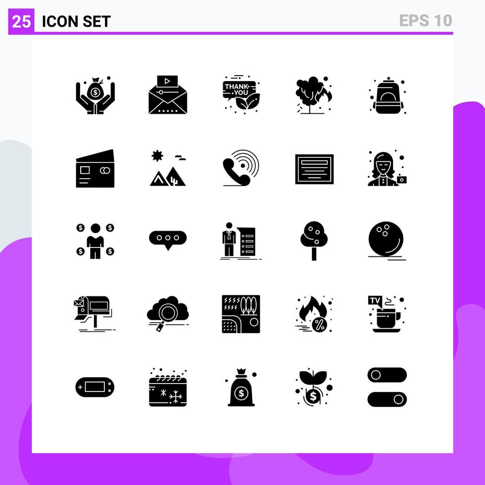 25 solido glifo concetto per siti web mobile e applicazioni zaino verde e-mail ambiente ringraziamento modificabile vettore design elementi
