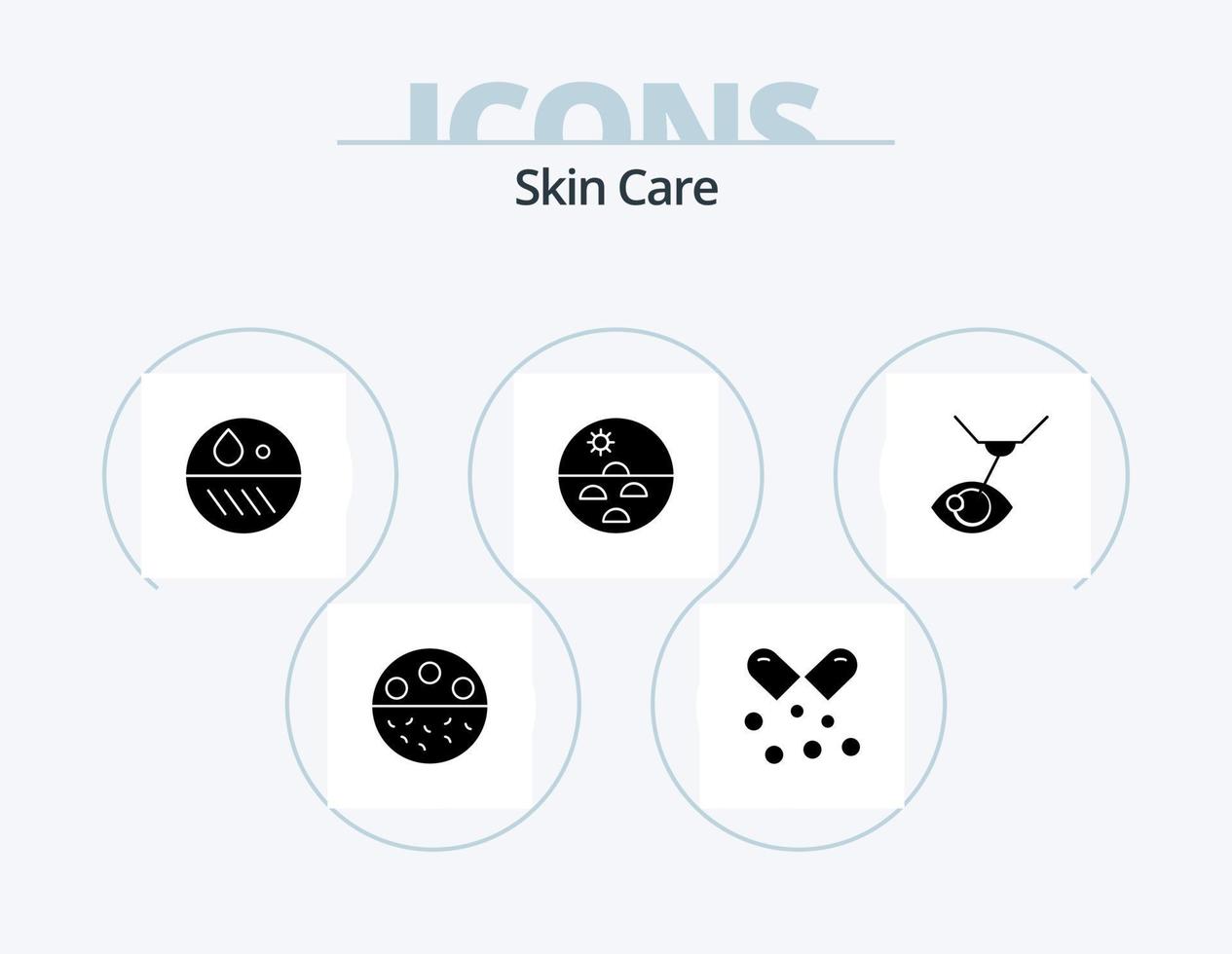 pelle glifo icona imballare 5 icona design. pelle cura. asciutto pelle. omega capsule. dermatologia. asciutto vettore