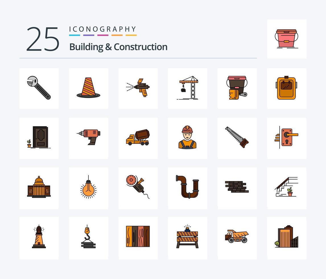 edificio e costruzione 25 linea pieno icona imballare Compreso costruzione. gru. blocco stradale. costruzione. dipingere vettore